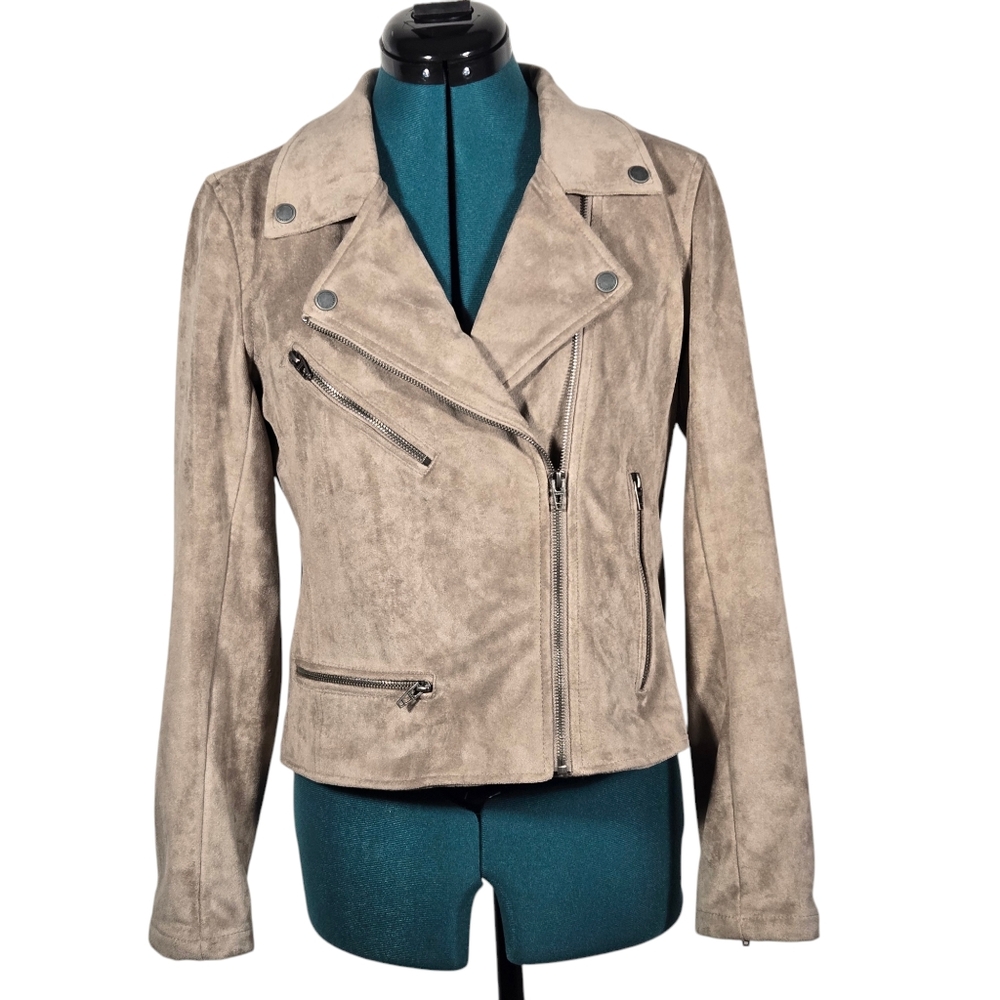 BlankNYC Faux Suede Moto Jacket Taupe Beige Blush Size Small